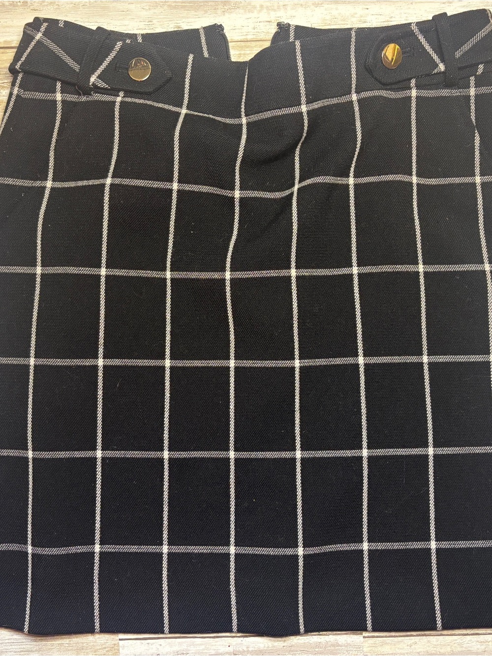 LOFT Black Windowpane Pencil Skirt with Button Waist